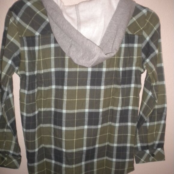 Quiksilver Boys Size Large 14/16 Green Four Leaf Hooded Flannel Shirt SHacket - Picture 4 of 5